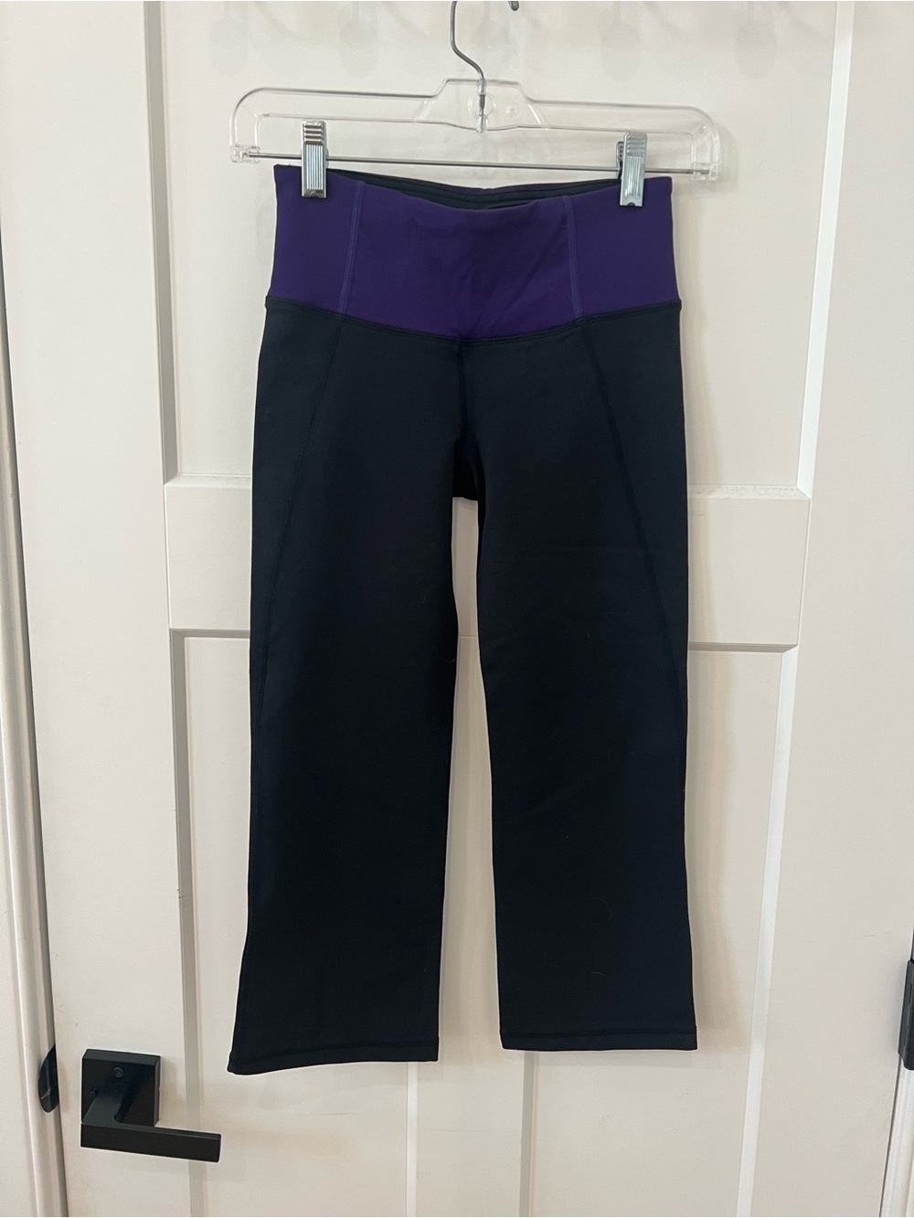 lululemon athletica Black Capri Pants with Purple Waistband